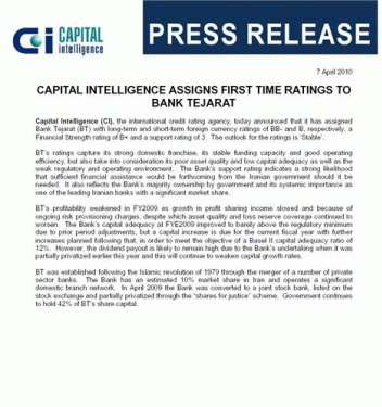 Capital Intelligence assigns First Time